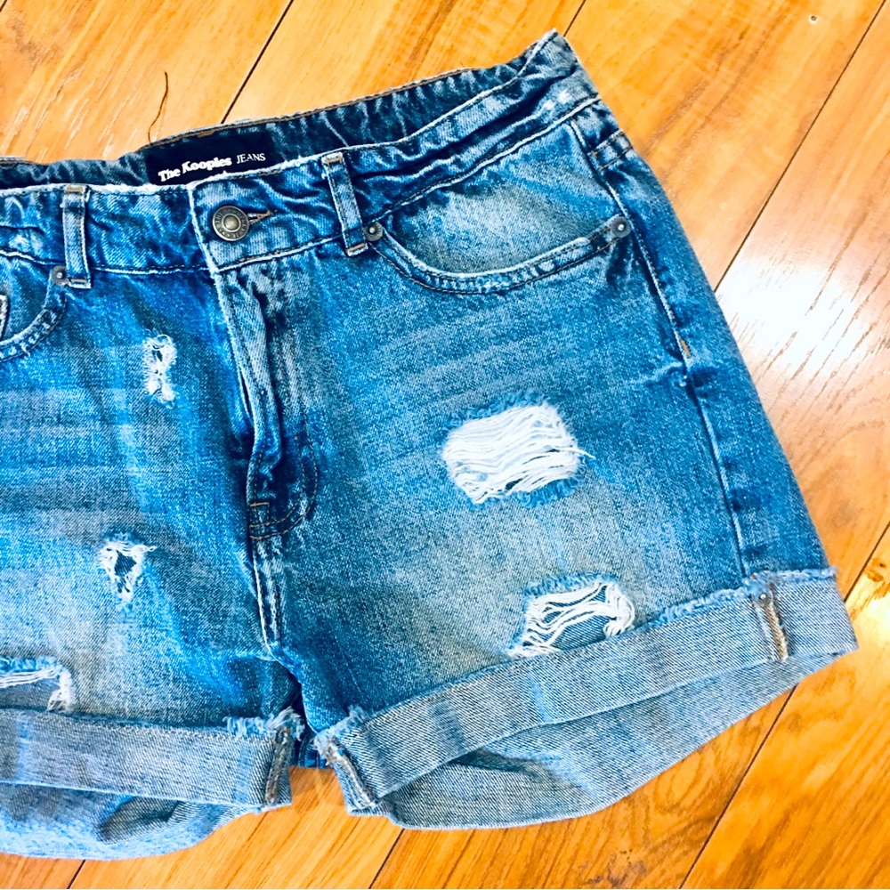 The Kooples Women's Distressed Blue Denim Shorts preppy boho beachy summer small